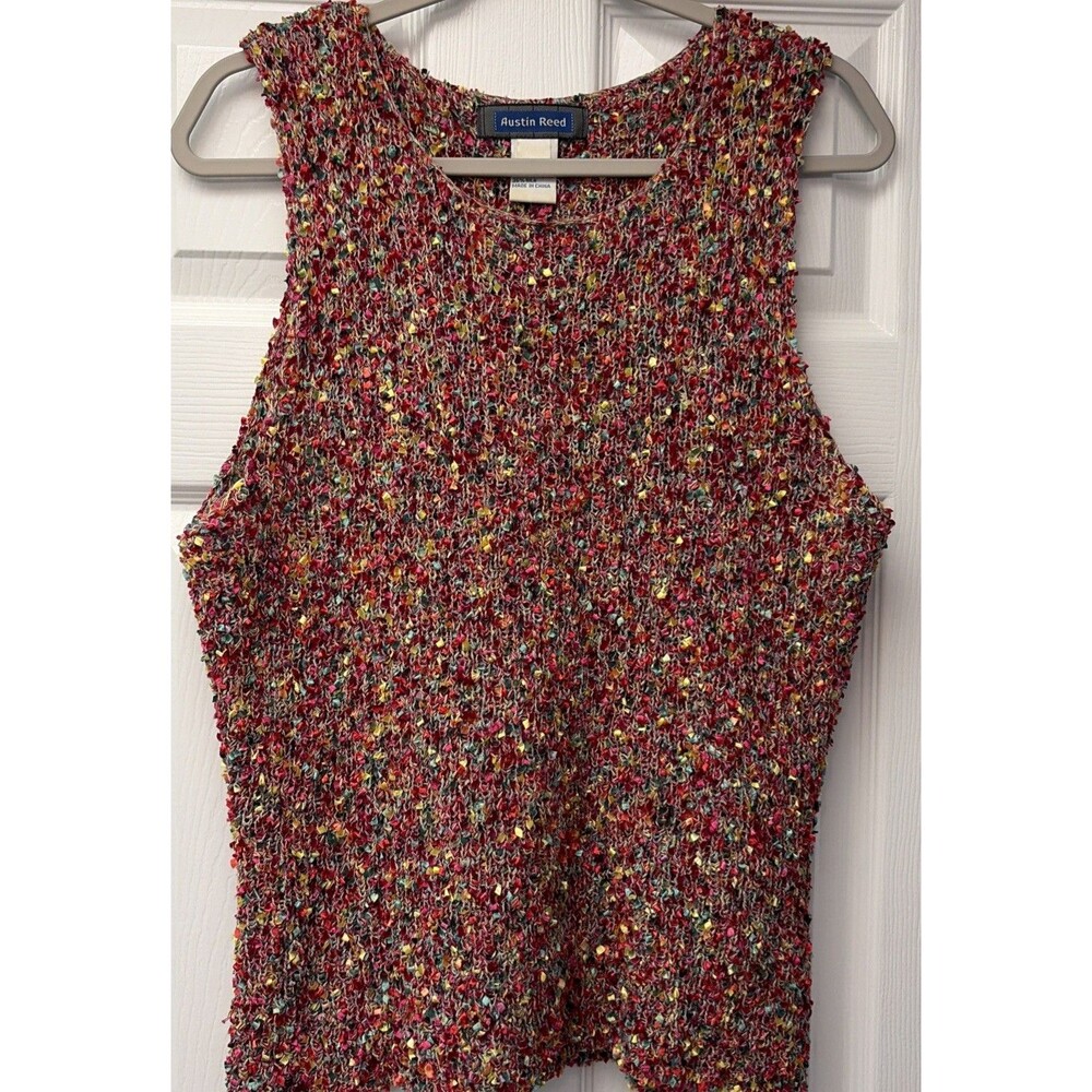 Y2K Austin Reed Women’s Silk Blend Sweater Chunky Tweed Size L Multicolor Red